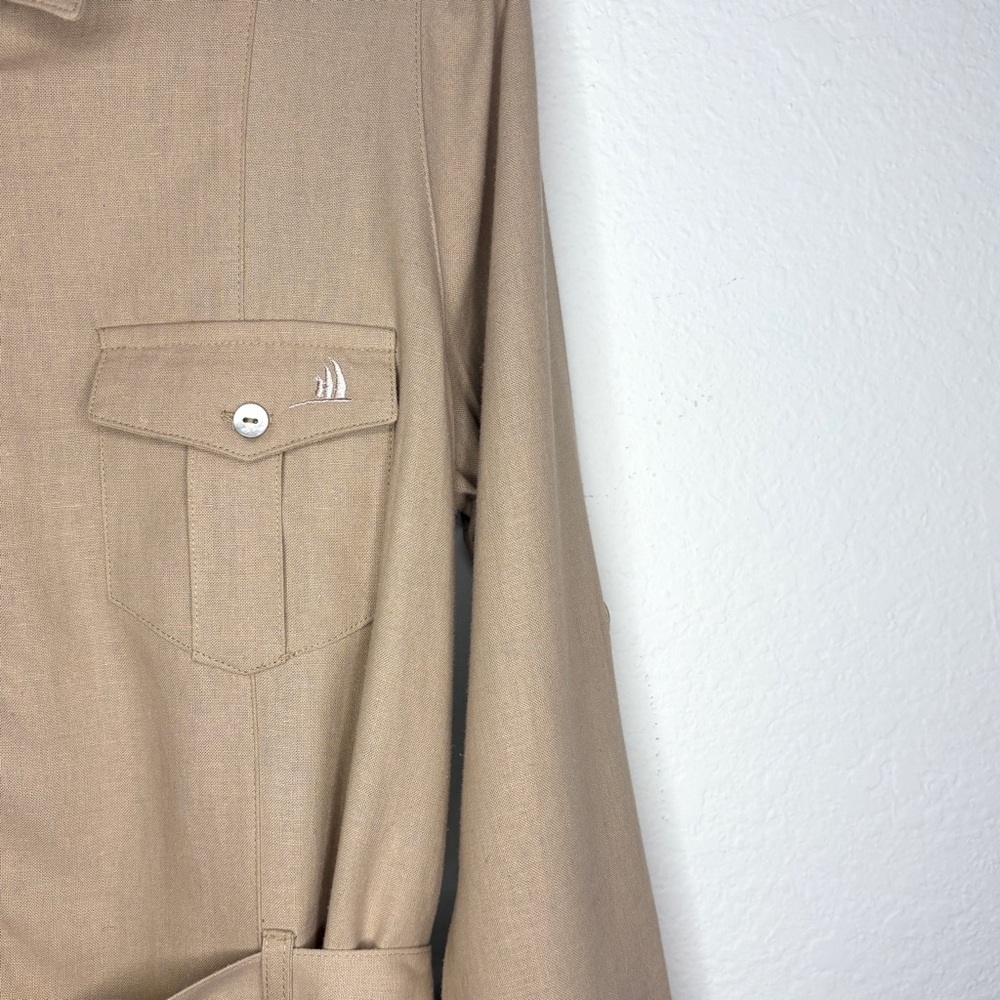 Ponant France Linen Blend Tan Long Sleeve Button Down Dress With Belt Size Small - Picture 4 of 10